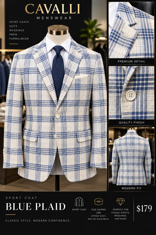 Blue Plaid Sport Coat Size 42R
