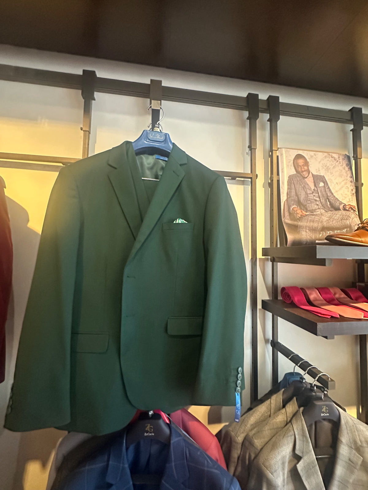 Green Three-Piece Suit — actual garment photographed in store