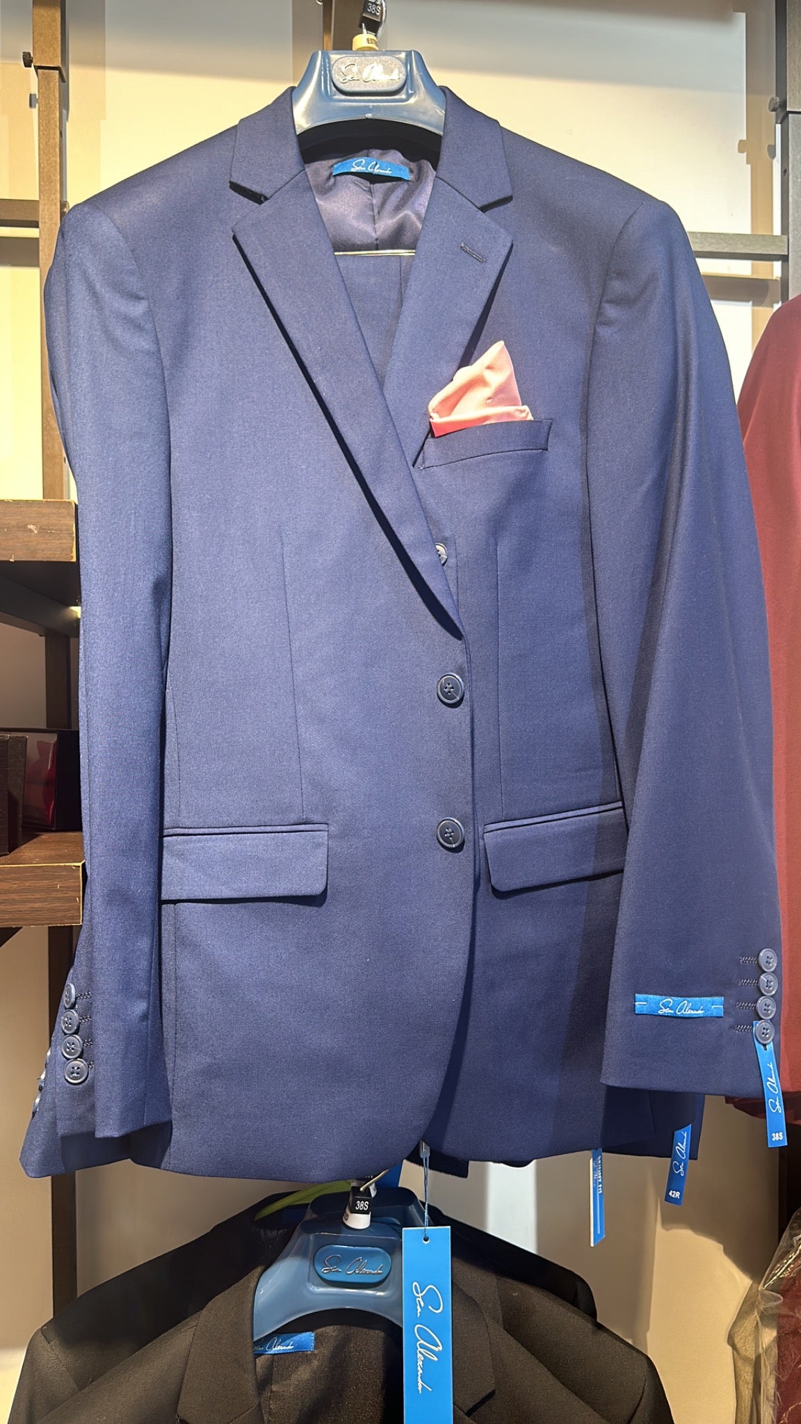 Indigo Blue Three-Piece Suit — actual garment photographed in store