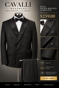 Cavalli Menswear Black Double-Breasted Tuxedo Suit - $259