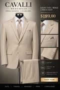Cavalli Menswear Light Tan Beige 2 Piece Suit - $189