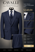 Cavalli Menswear Navy Blue 3 Piece Pinstripe Suit - $249