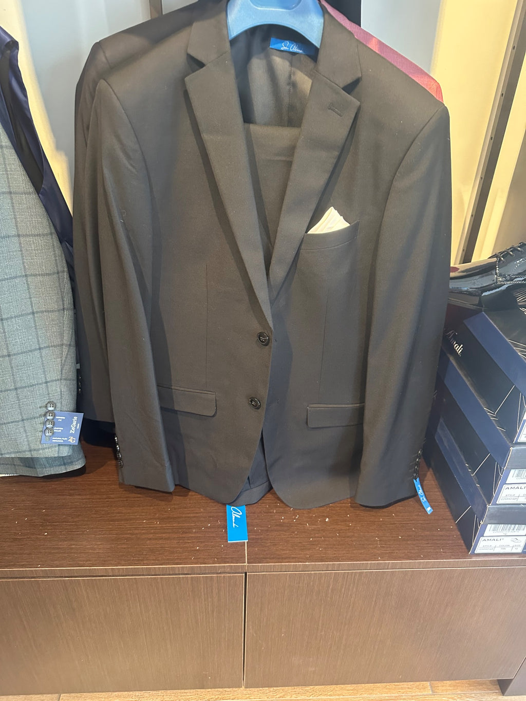 Actual Cavalli solid black suit photographed in store