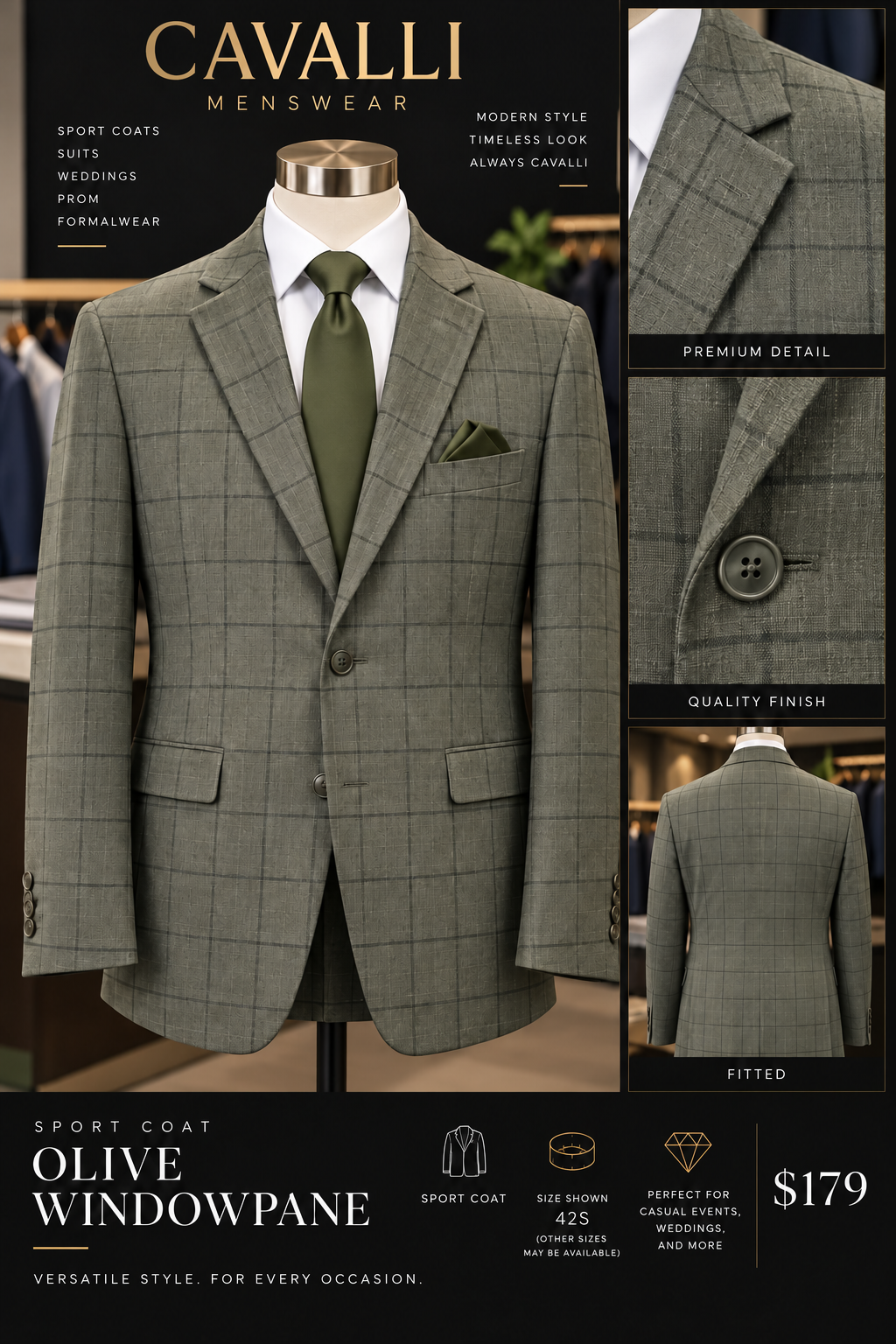 Olive Windowpane Sport Coat — fitted style