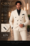 Cream Double-Breasted Suit — fitted style