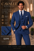 Indigo Blue Three-Piece Suit — fitted style