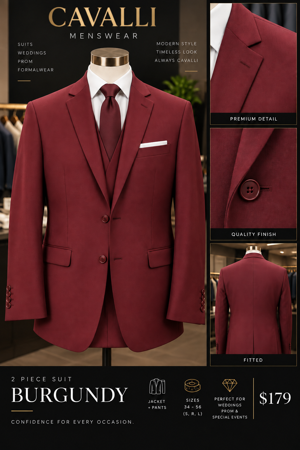 Burgundy 2-Piece Suit — fitted style