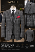 Windowpane Payne Gray 3-Piece Suit — fitted style