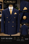 Navy Double-Breasted Sport Coat — fitted style
