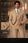 Tan Three-Piece Suit — fitted style