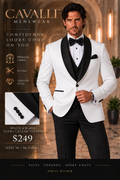 White & Black Shawl Collar Tuxedo — fitted style