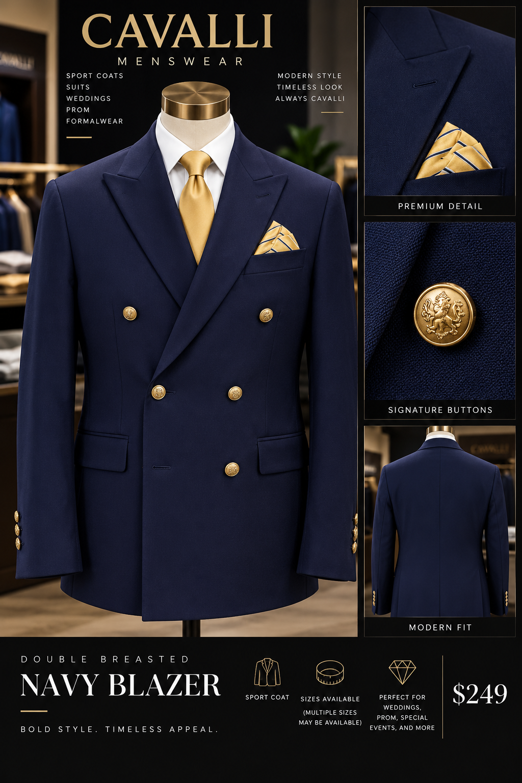 Navy Double Breasted Sport Coat