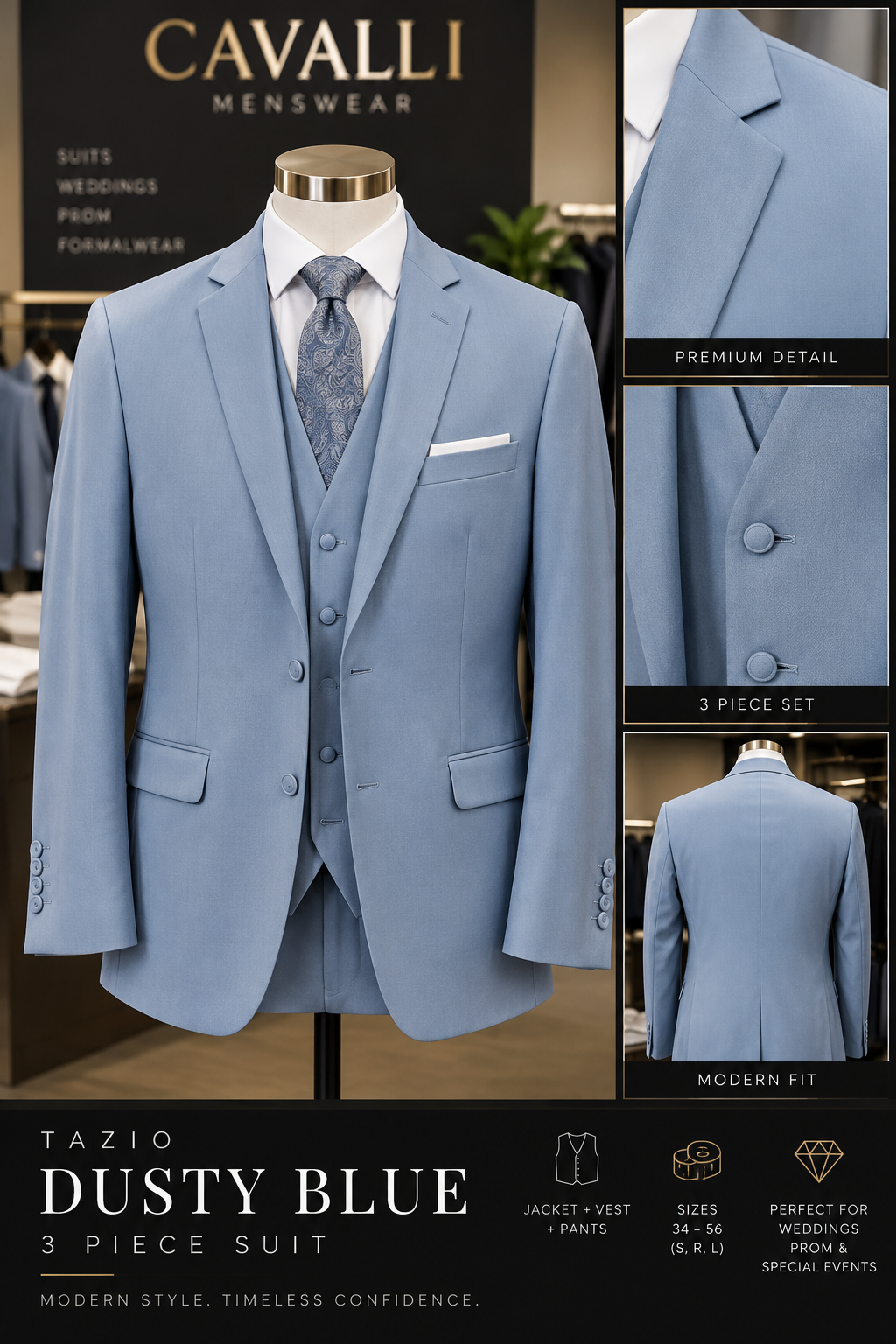 Dusty Blue 3 Piece Suit